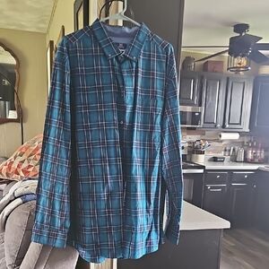 George Teal Plaid Long-Sleeve Button-Down Shirt